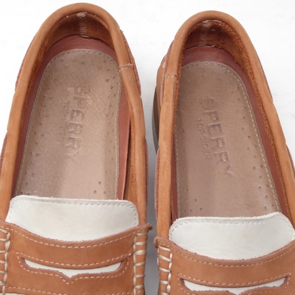 Sperry Top Sider Men's Tan White Leather Penny Color Block Loafers Shoes 9.5M - Picture 8 of 10